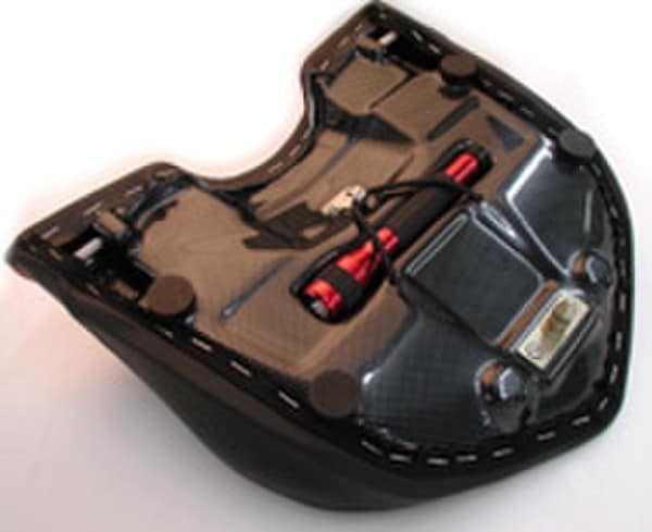 Sargent World Sport motorcycle seat underside with the Sargent flashlight feature for the Ducati Multistrada 2003-09 - available with red accents.
